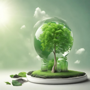 εικόνα με ένα πράσινο δέντρο μέσα σε μια γυάλινη μπάλα